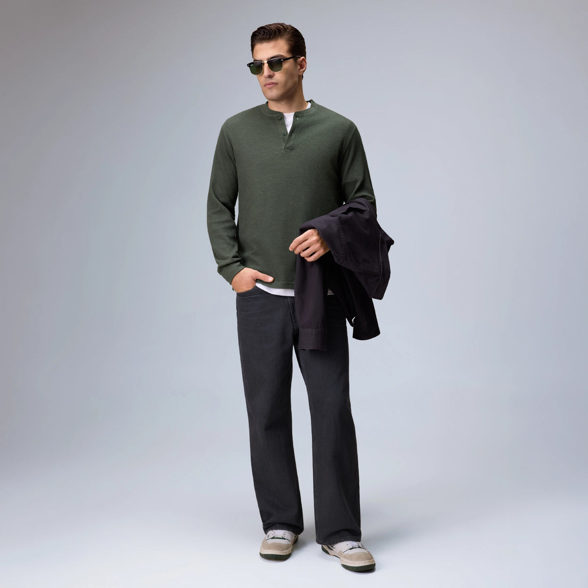 Full Sleeve Henley T-shirt - Moss Green