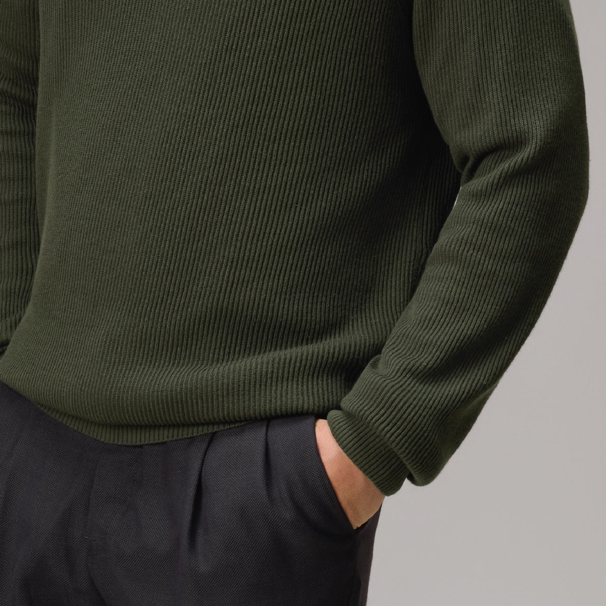 Half-Zip Knit Sweater - Olive Green