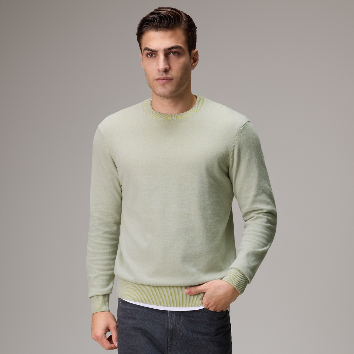 Round Neck Knit Sweater - Misty Mint Green