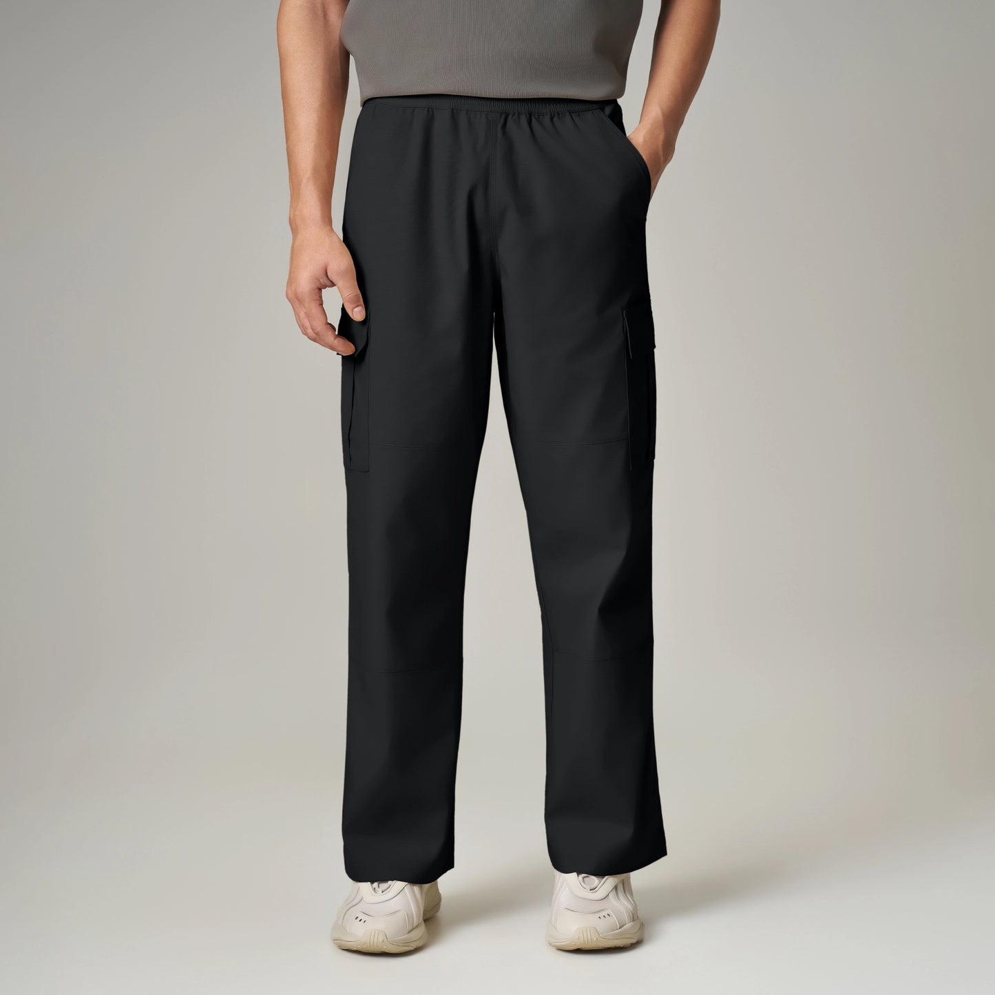 Textured Wide-Straight Fit Cargo Pants - Onyx Black
