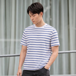 Stripe Cotton Crewneck T-shirt - Polar White