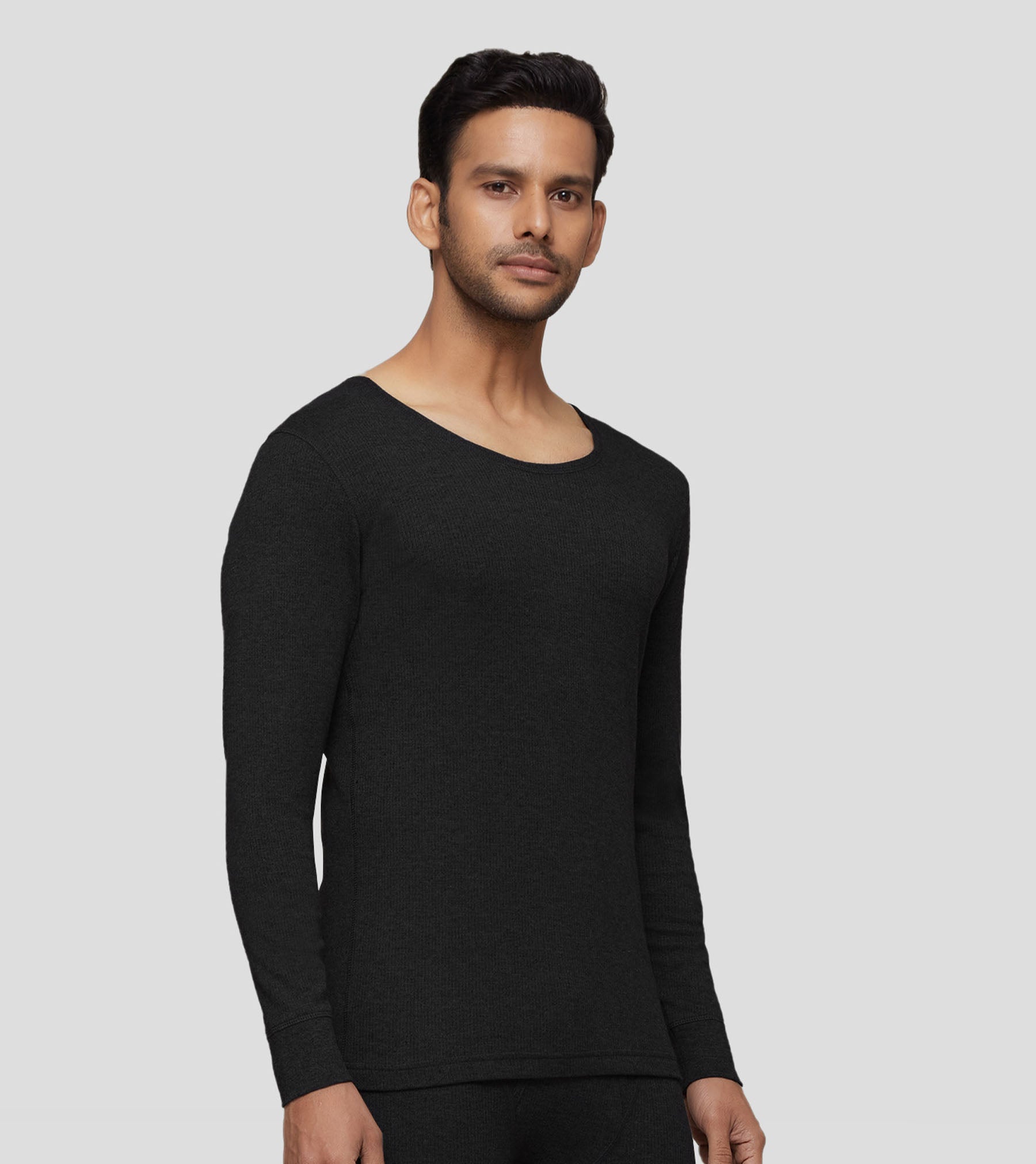 Cotton Rich Thermal Long Sleeve Vest For Men Pitch Black - XYXX Mens Apparels