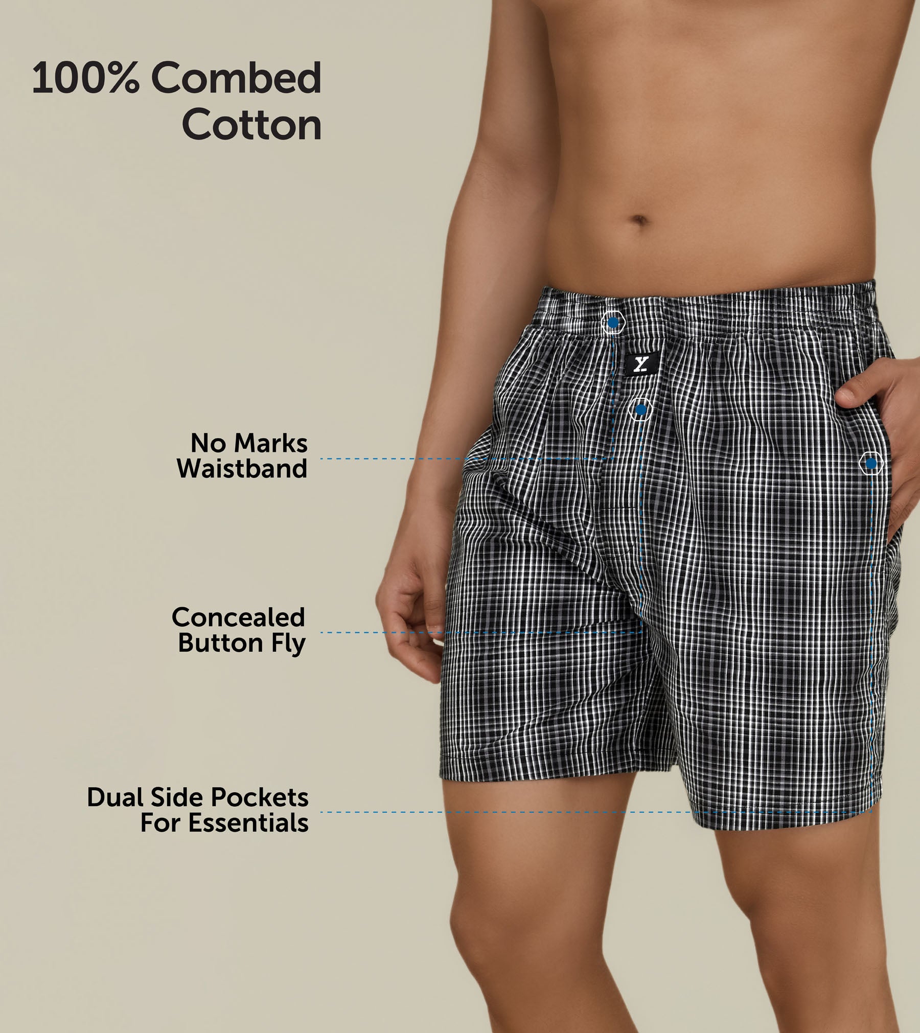 Checkmate Combed Cotton Boxer Shorts For Men Smoke Grey - XYXX Mens Apparels