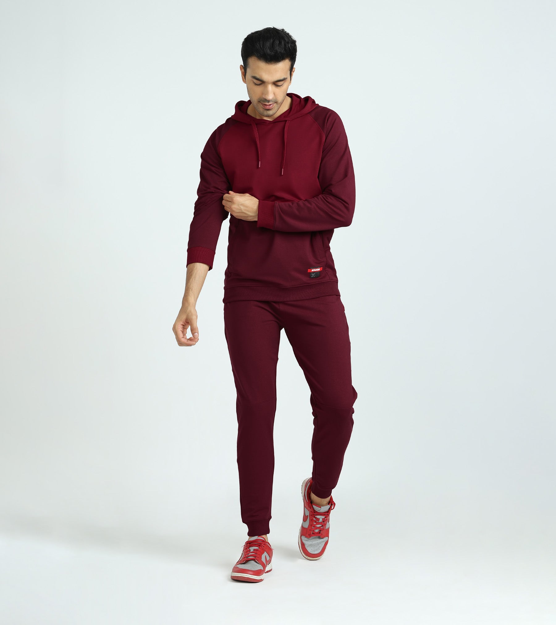 Quest French Terry Cotto-Blend Hoodie And Joggers Co-ord Set For Men Scarlet Red - XYXX Mens Apparels
