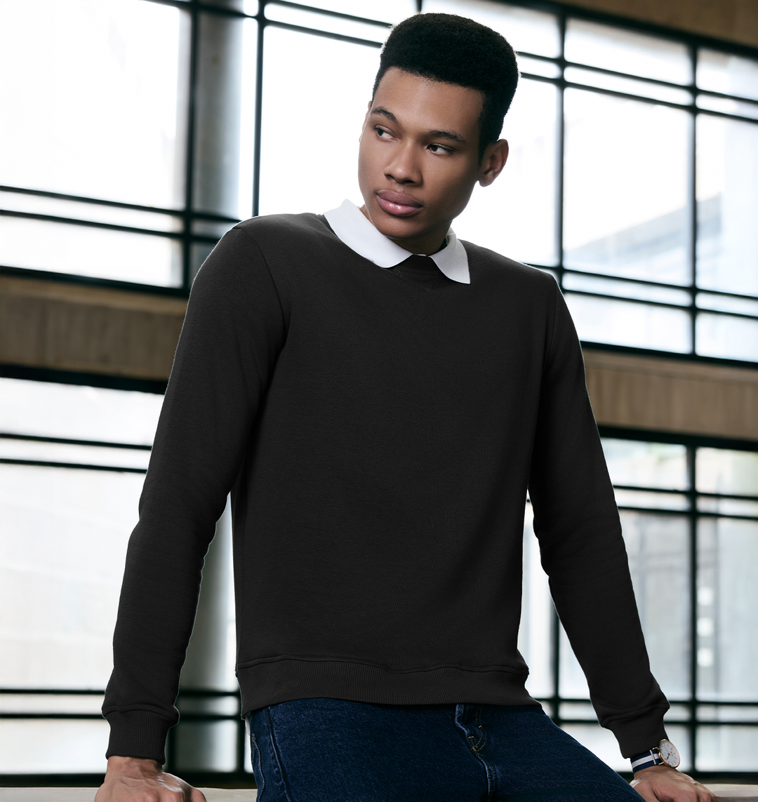 black sweater outfit white collared shirt to wear under sweater