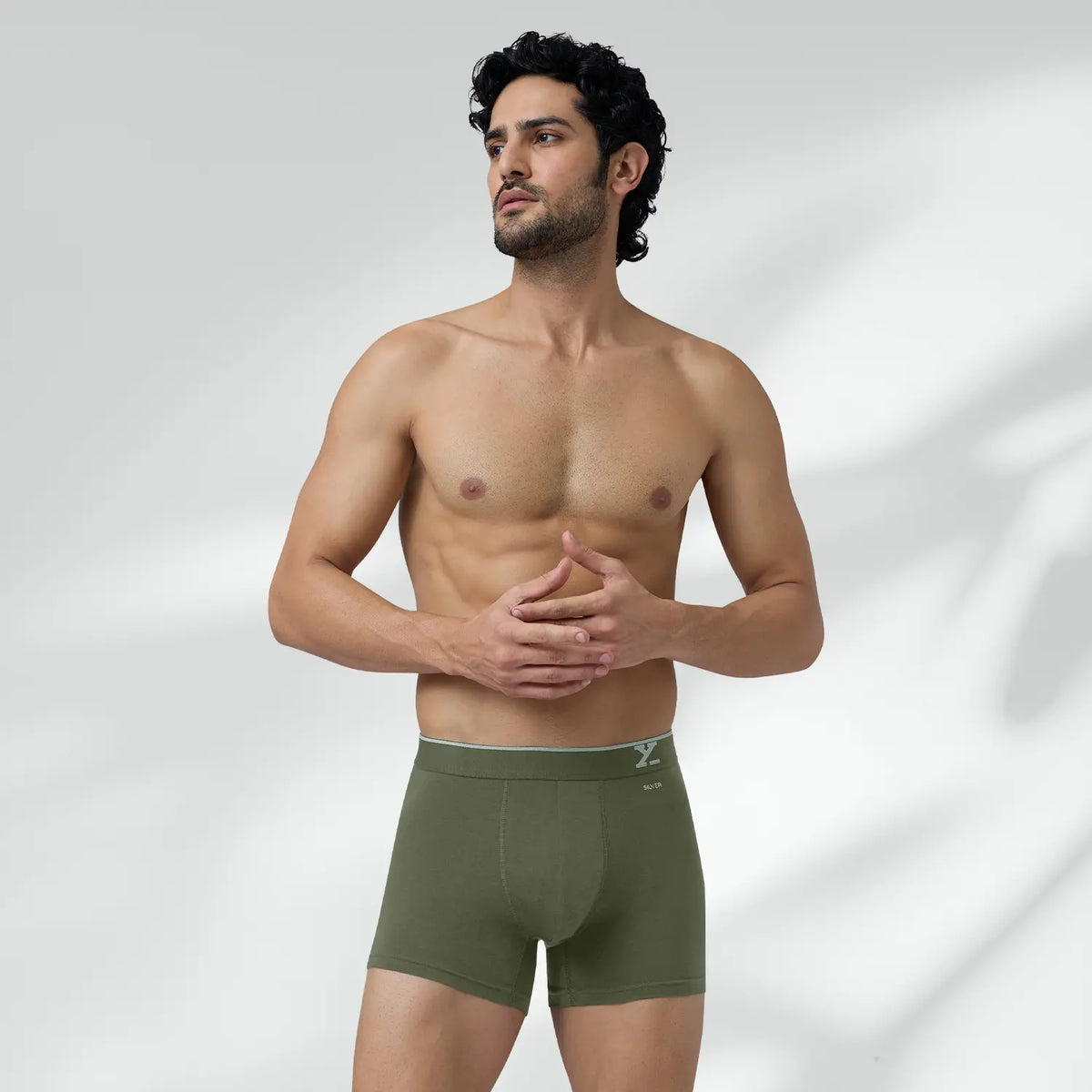 Traq Silver Cotton Trunks Olive Green