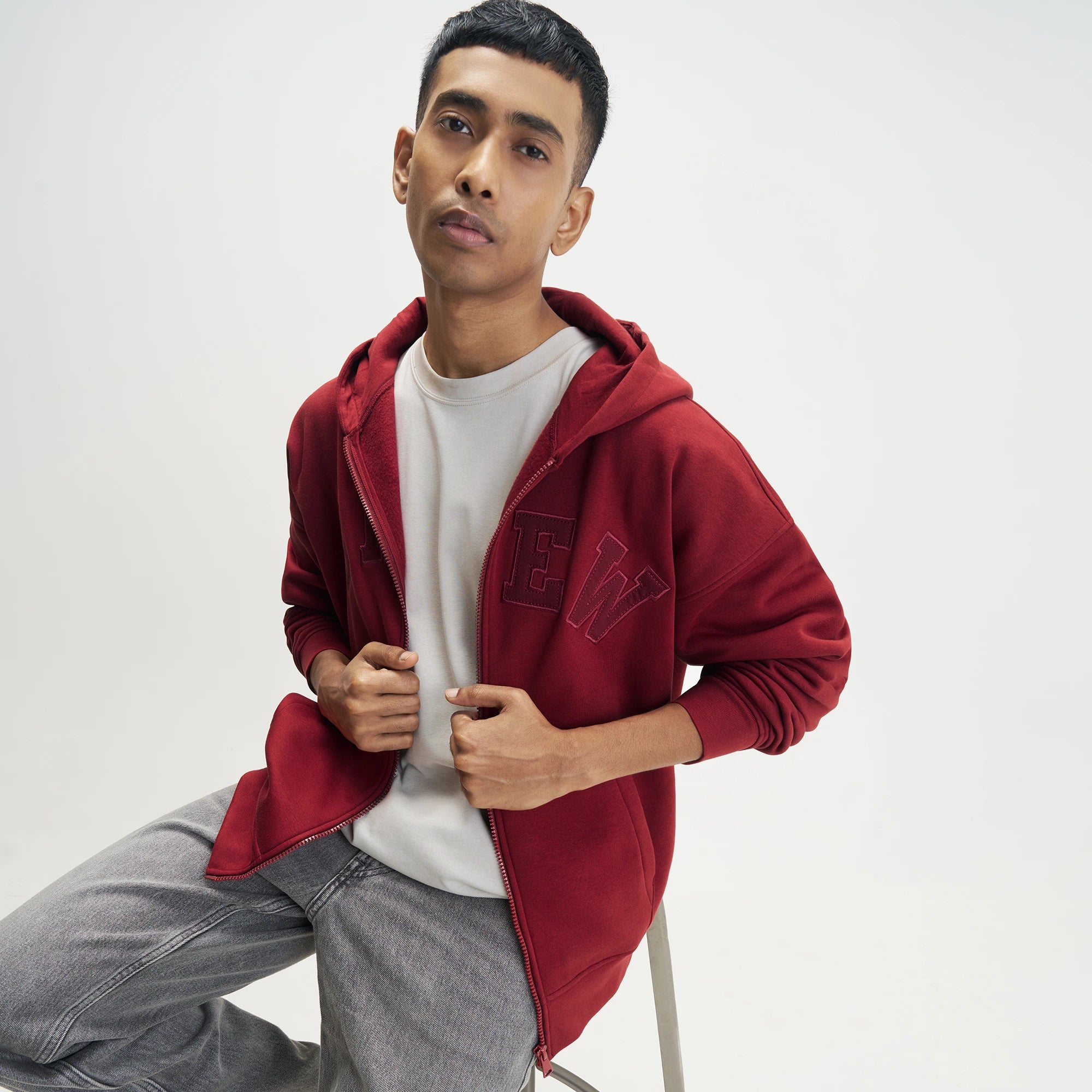 Crew Oversized Zipper Hoodie  -  Varsity Red