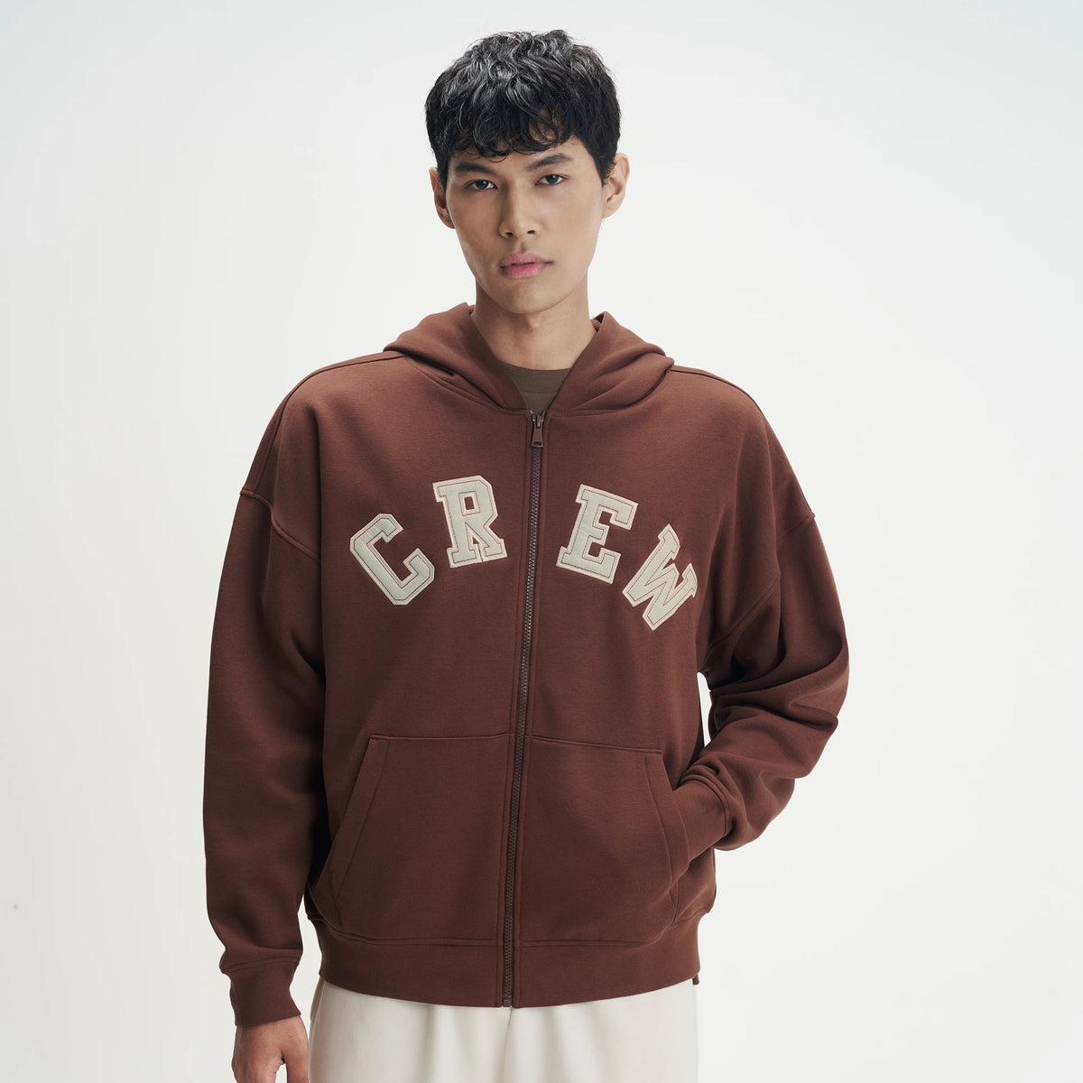 Crew Oversized Zipper Hoodie  -  Espresso Brown