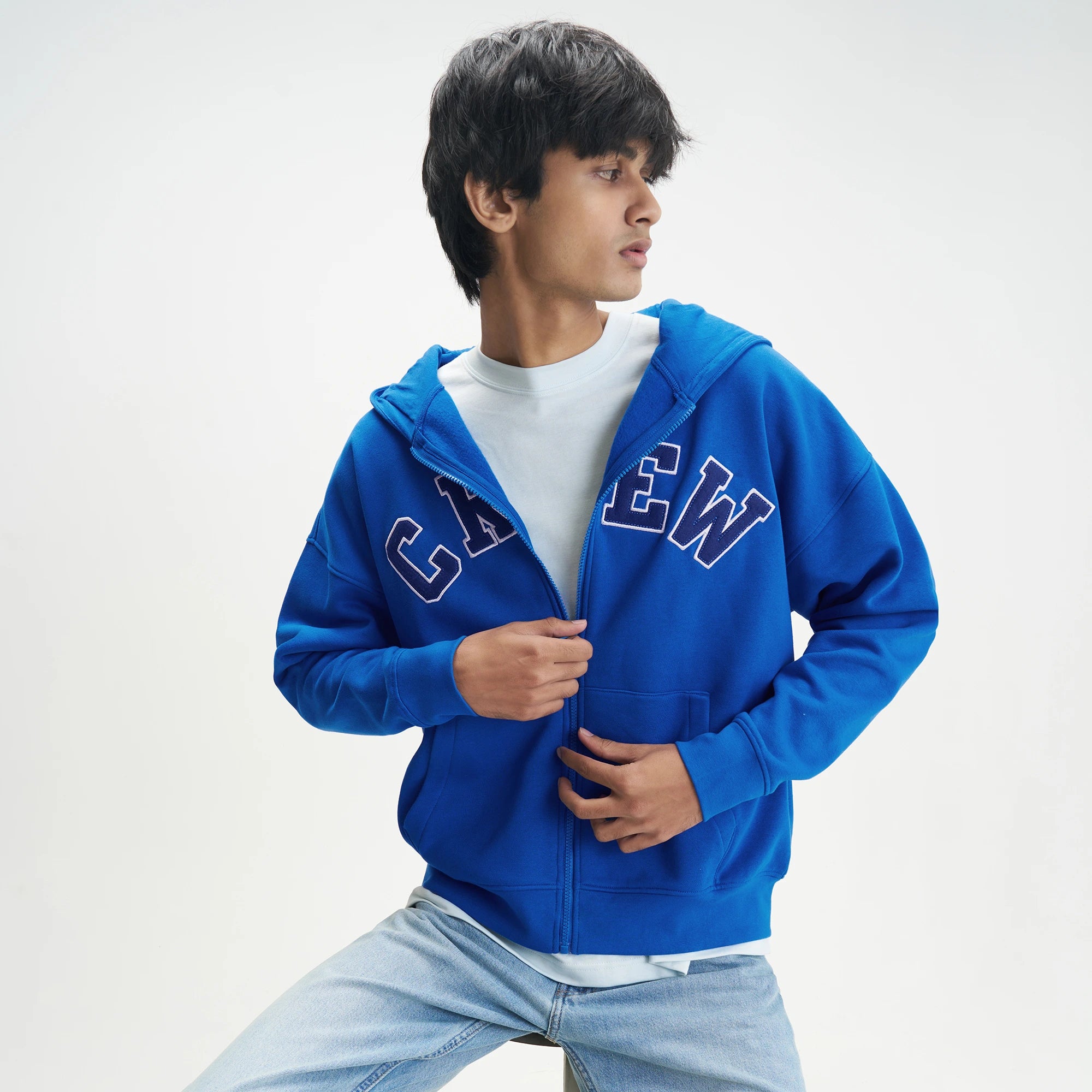 Crew Oversized Zipper Hoodie  - Campus Blue