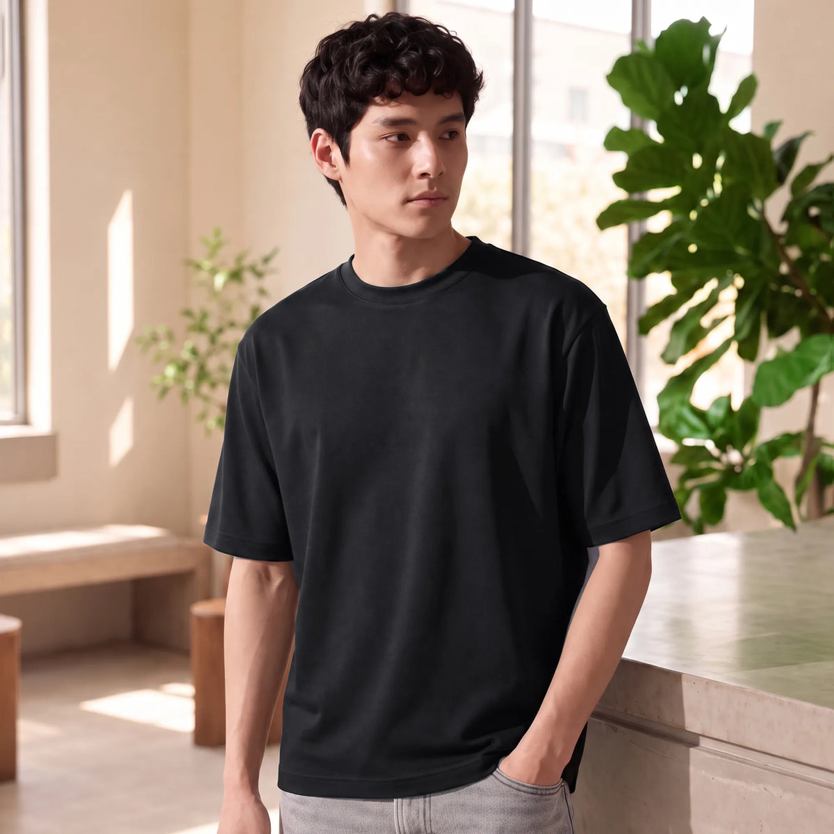 Cotton-Rich Oversized T-shirt - Pitch Black