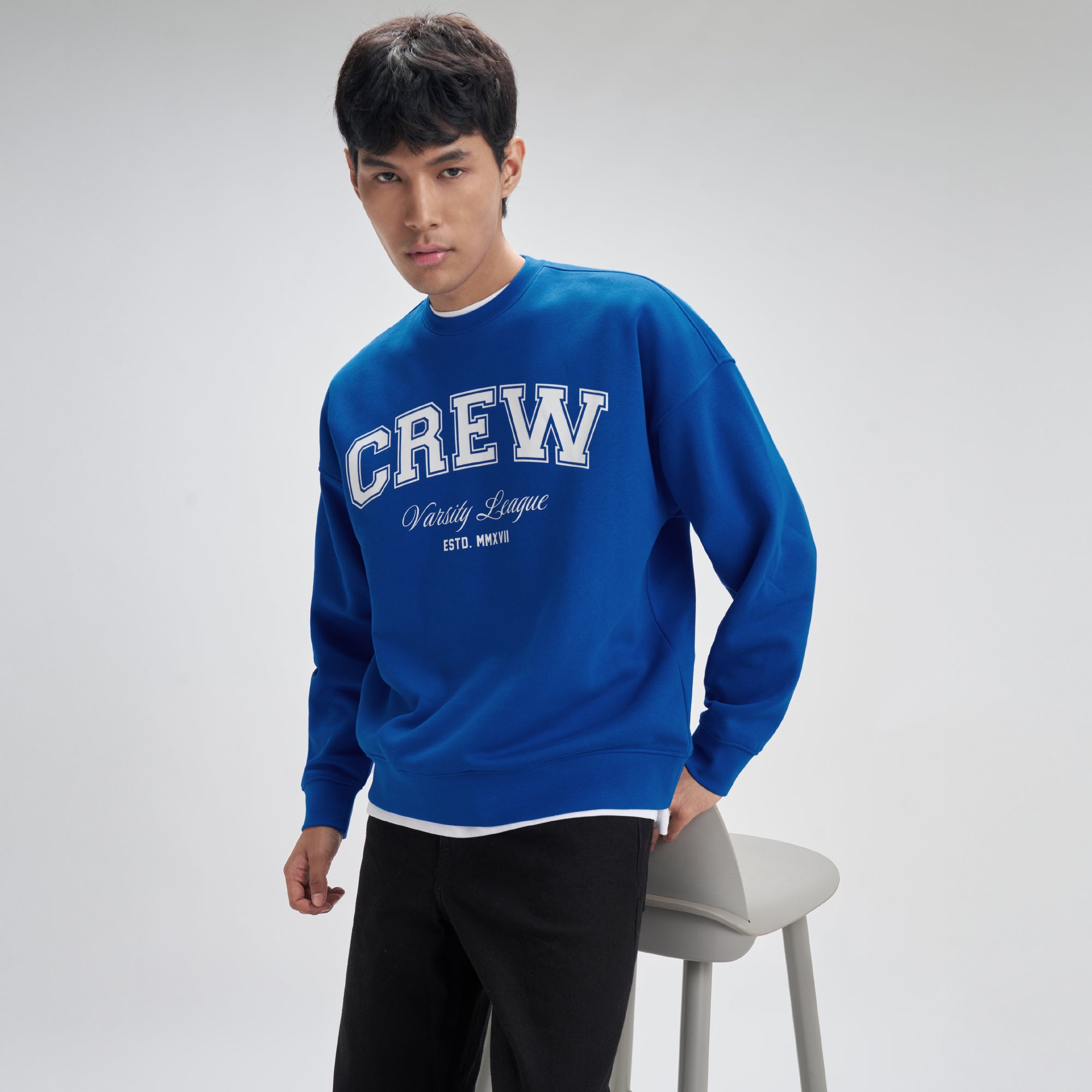 Crew Oversized Round Neck Sweatshirt - Campus Blue