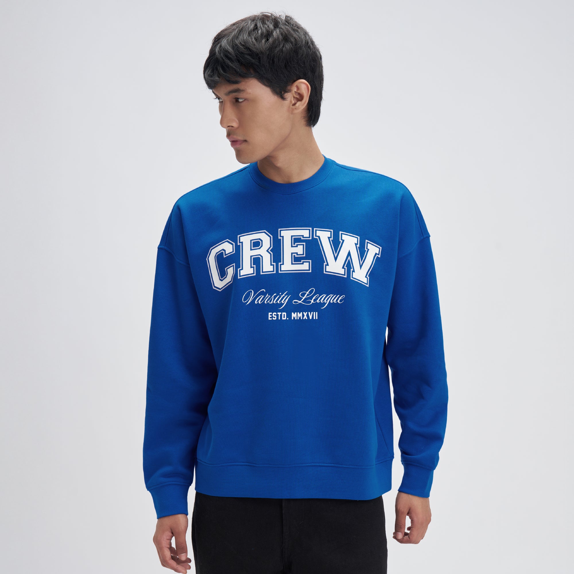 Crew Oversized Round Neck Sweatshirt - Campus Blue