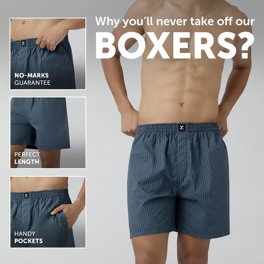 Astor Combed Cotton Boxer Shorts Green Hexagon