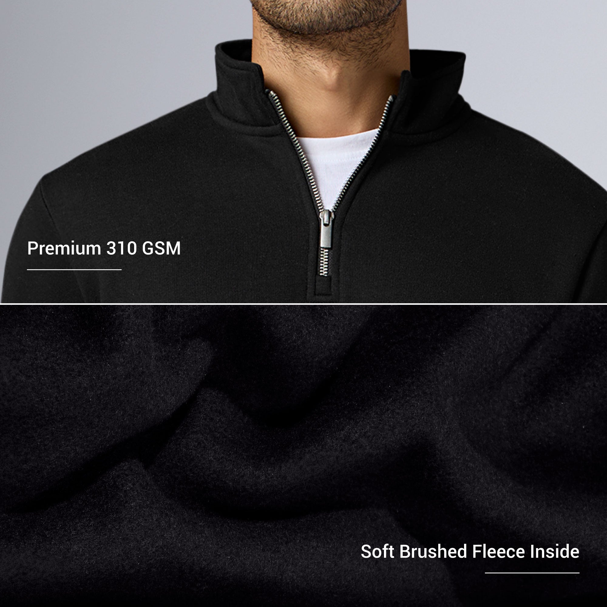 Pulse French Terry Cotton Blend Half Zip Pullover Pitch Black