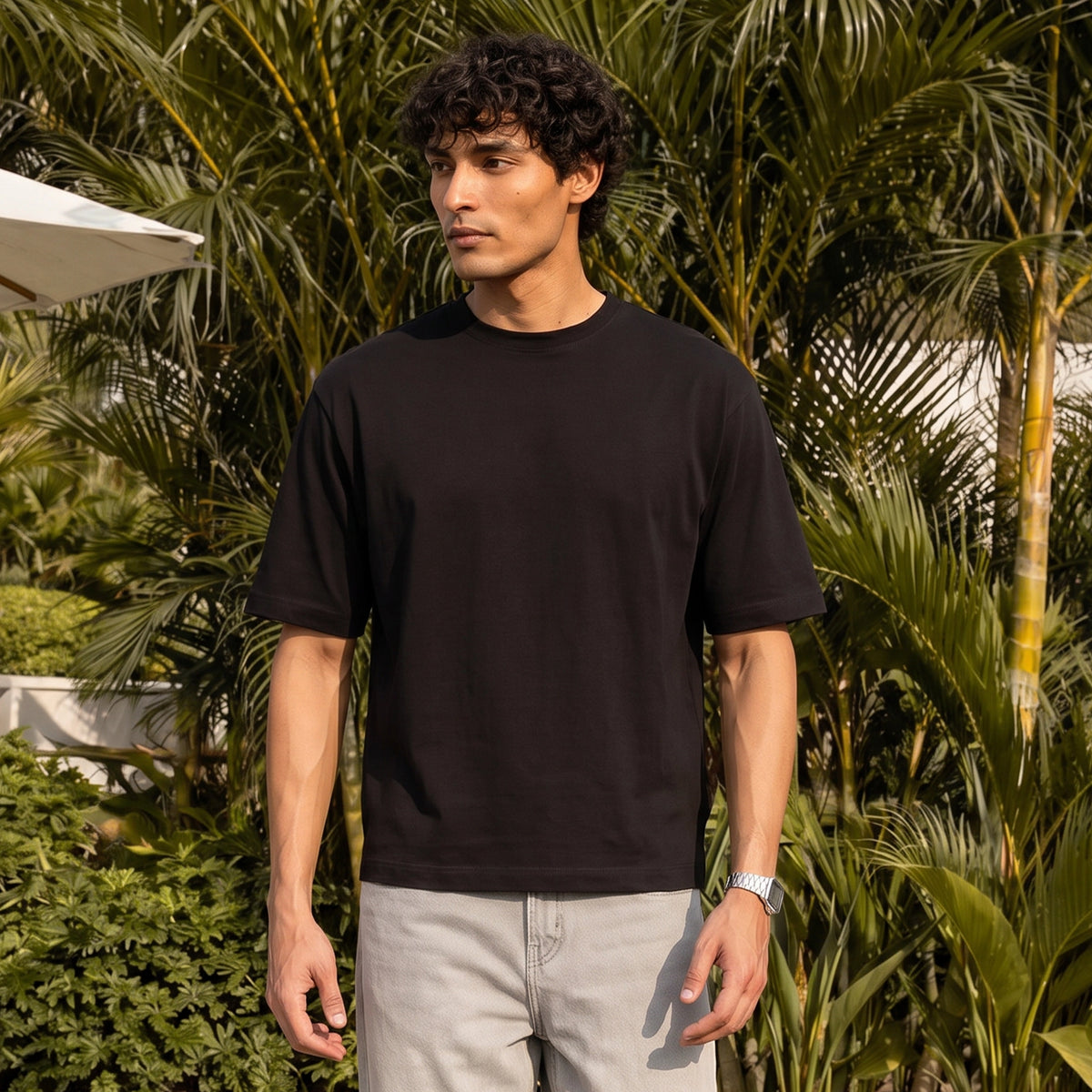 Boxy Oversized Crewneck T-shirt - Pitch Black