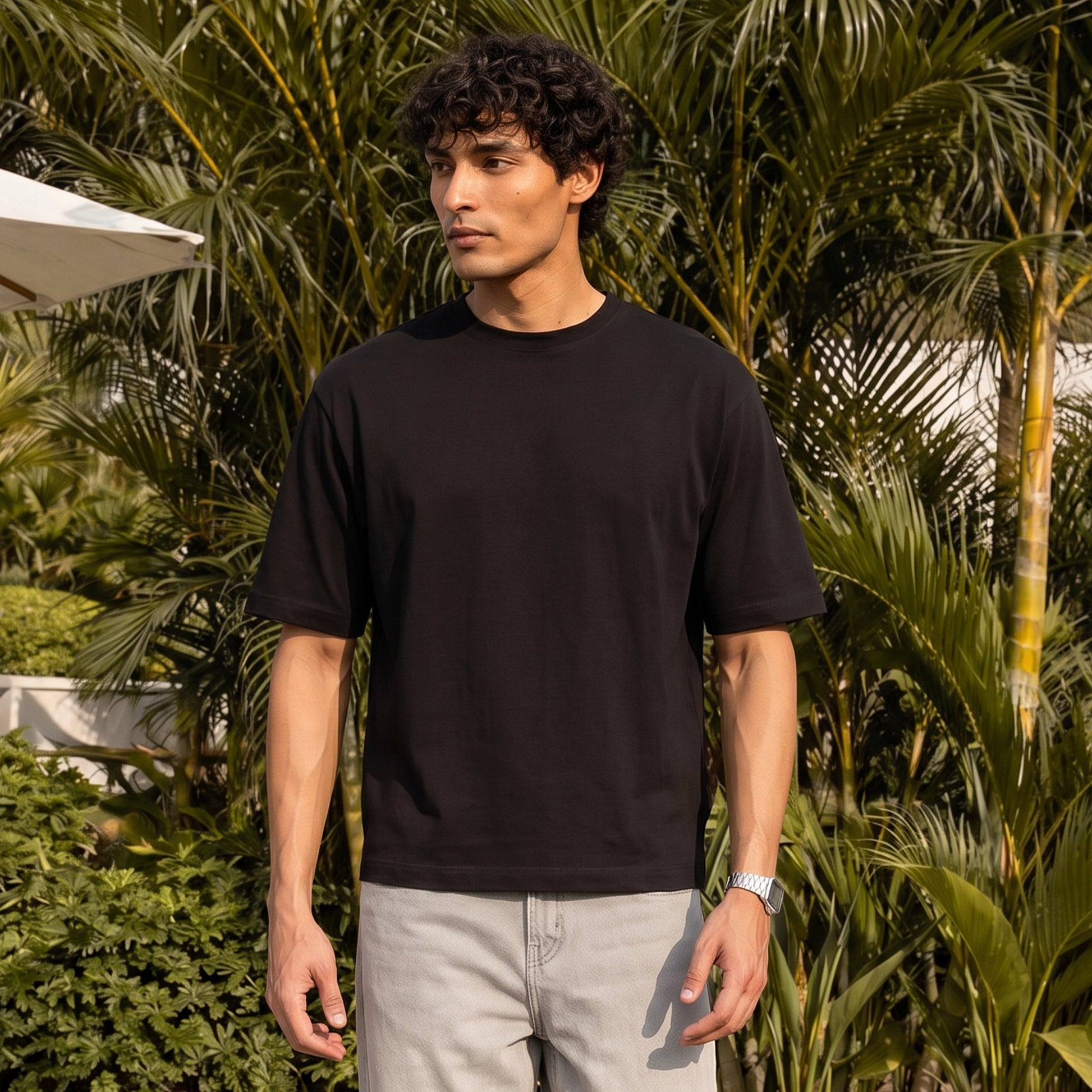 Boxy Oversized Crewneck T-shirt - Pitch Black