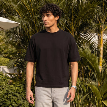 Boxy Oversized Crewneck T-shirt - Pitch Black