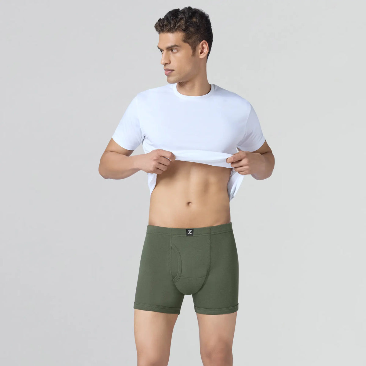 Nova Cotton Boxer Briefs (Inner Elastic) - Olive Green
