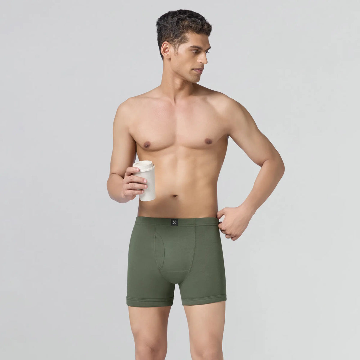 Nova Cotton Boxer Briefs (Inner Elastic) - Olive Green