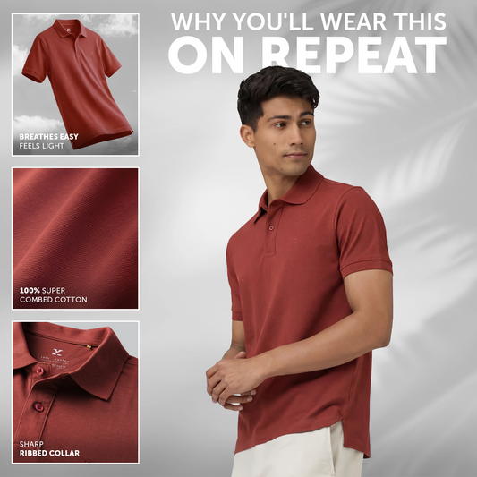 Combed Cotton Polo T-shirt - Brick Red