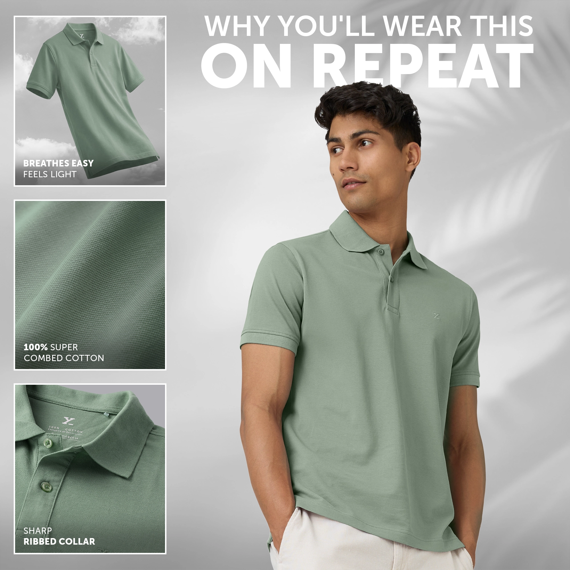 Combed Cotton Polo T-shirt - Sage Green