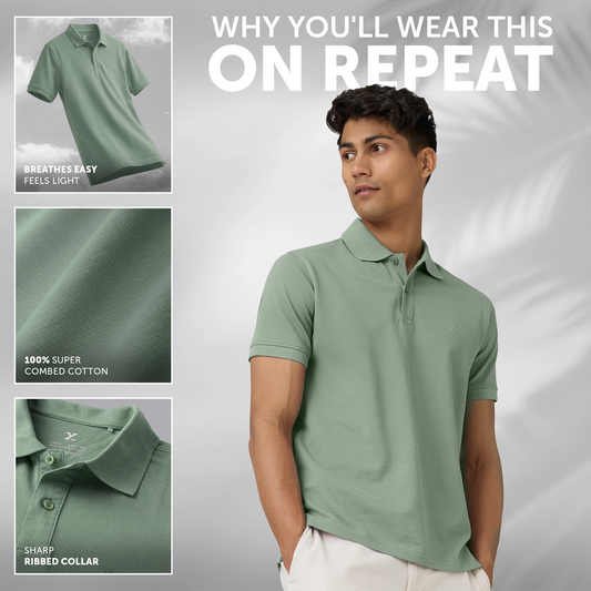 Combed Cotton Polo T-shirt - Sage Green