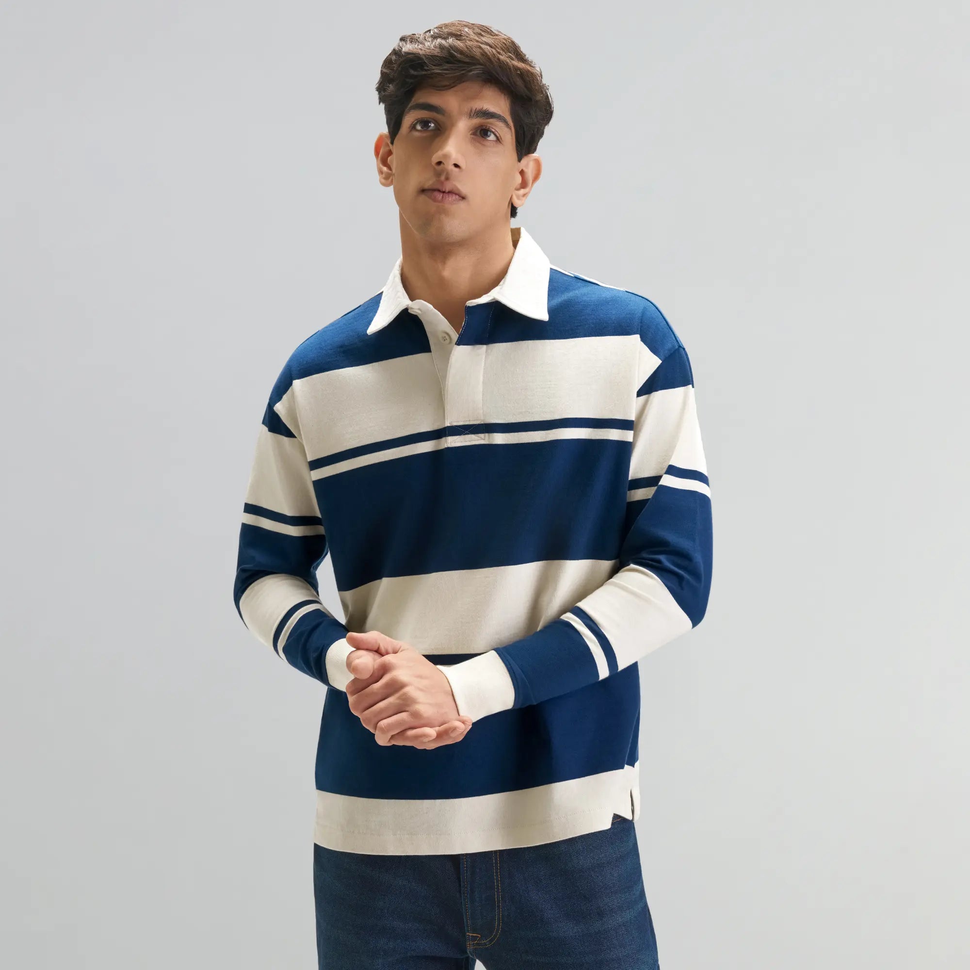 Rugby Polo T-shirt - Canvas White & Blue Nights