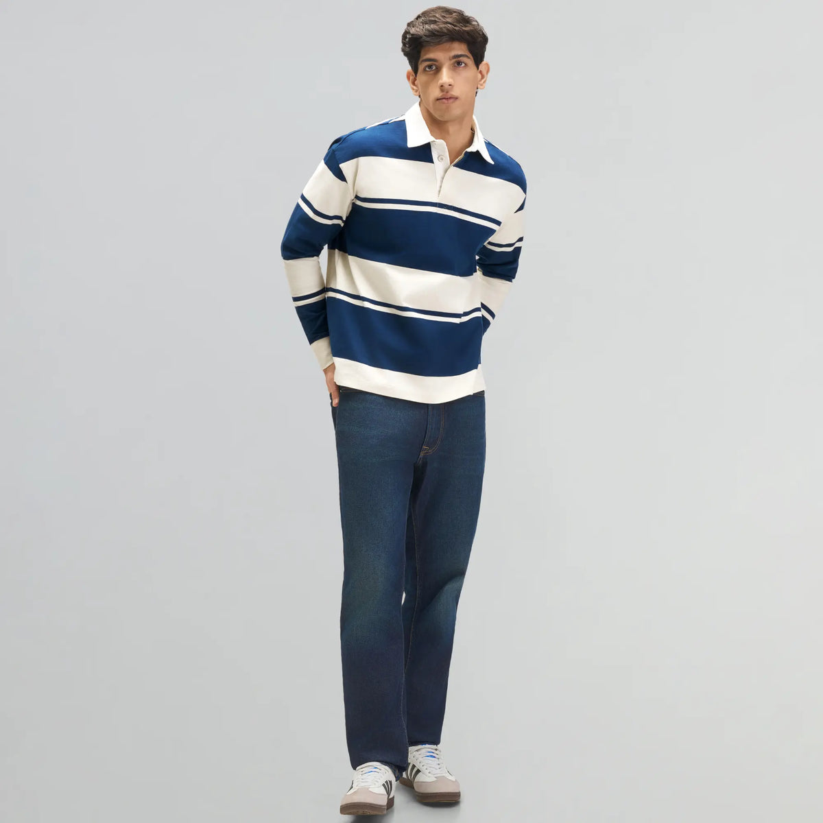 Rugby Polo T-shirt - Canvas White & Blue Nights