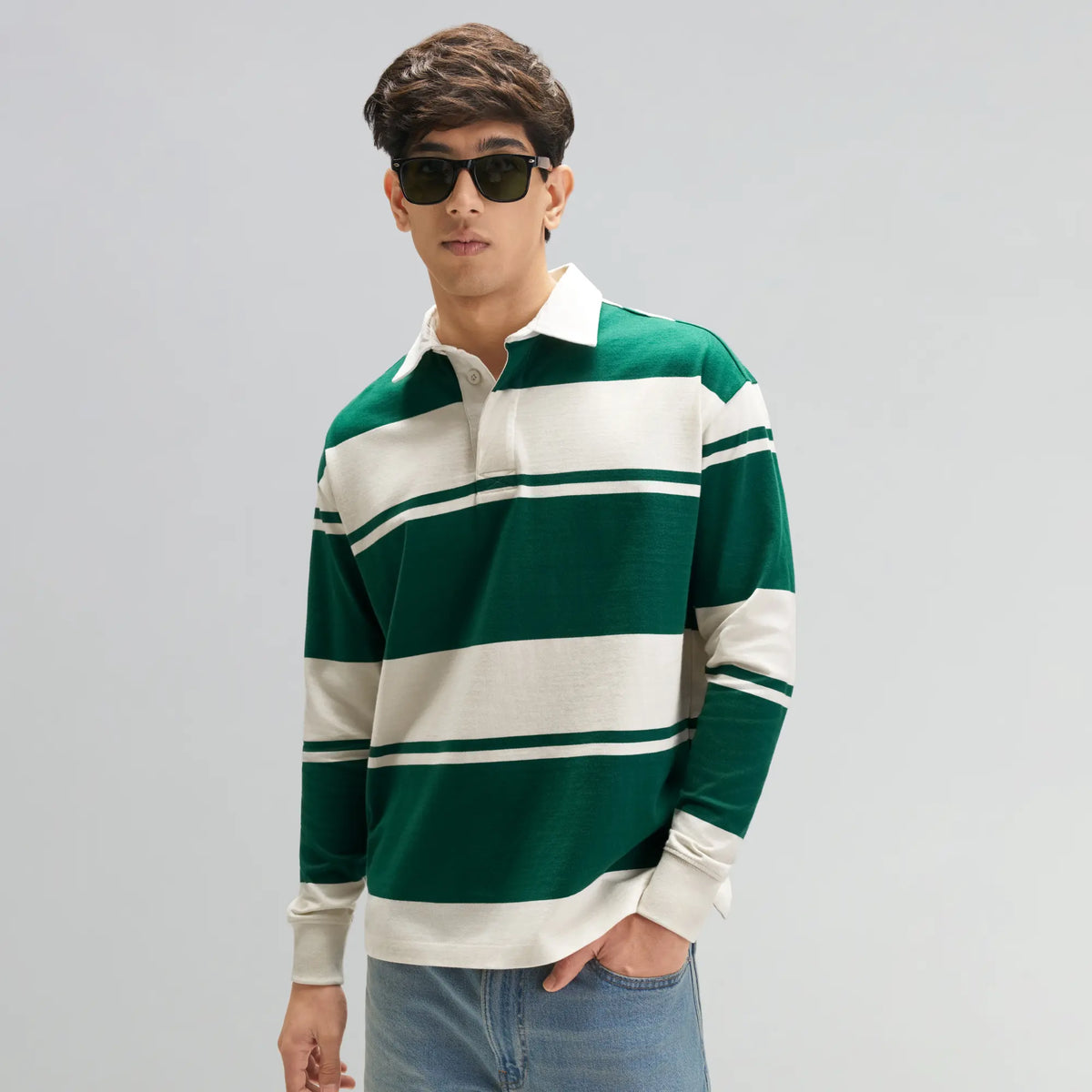 Rugby Polo T-shirt - Canvas White & Ivy Green