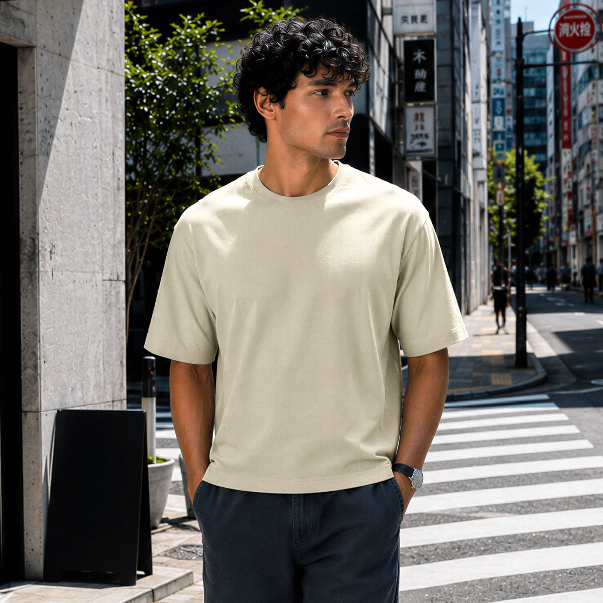 Boxy Oversized Crewneck T-shirt - Cascade Grey