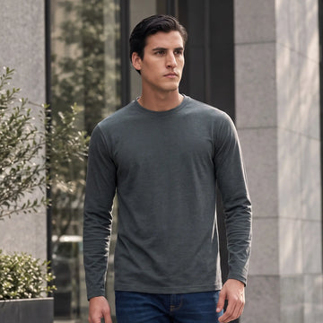 Full Sleeve Crew Neck T-Shirt - Charcoal Grey Melange