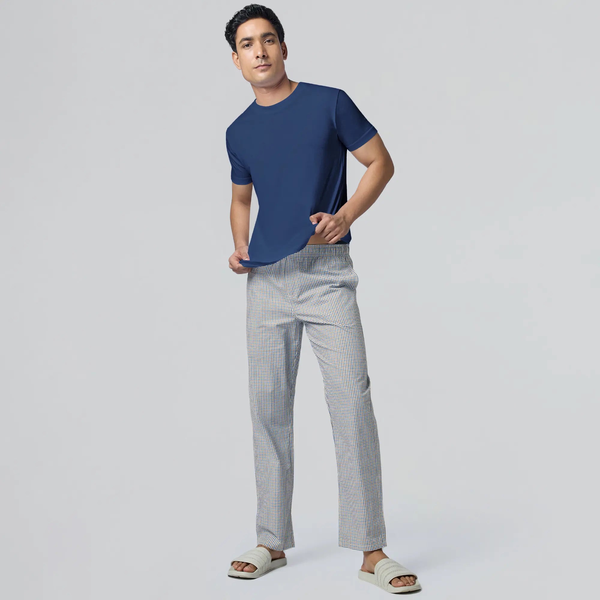 Checkmate Combed Cotton Pyjamas Sandy Blue - XYXX Apparels