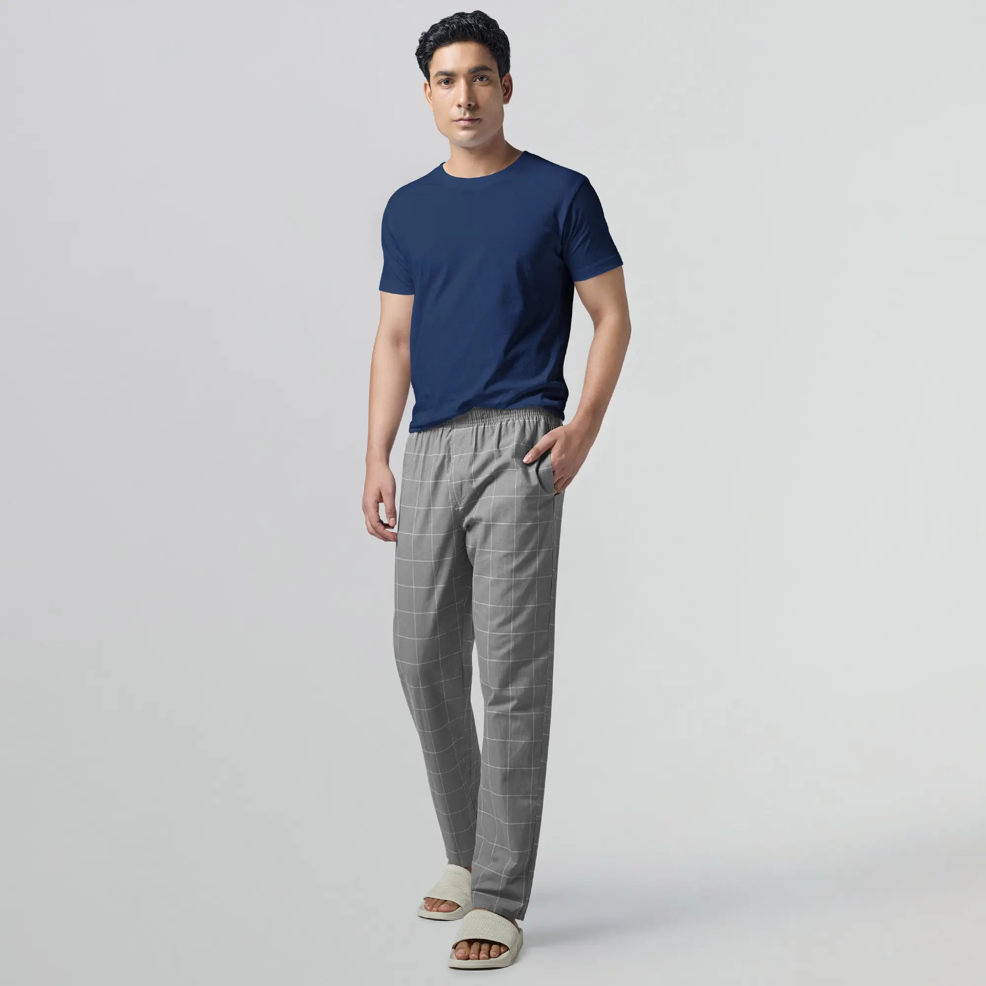 Checkmate Combed Cotton Pyjamas Smoke Grey - XYXX Apparels