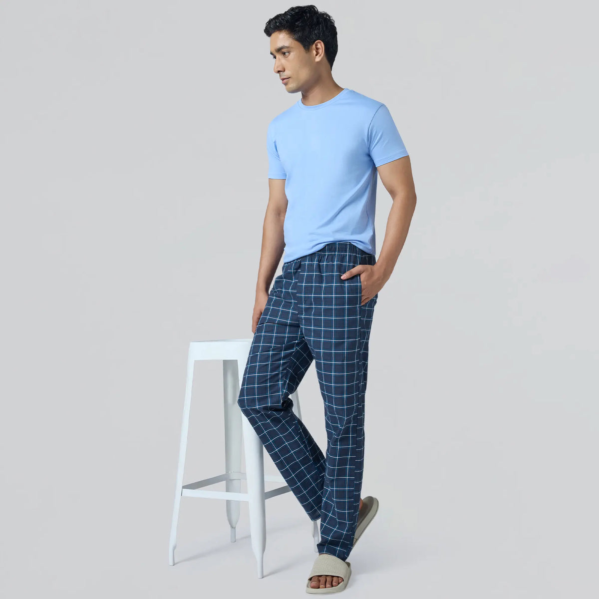 Checkmate Combed Cotton Pyjamas Vivid Blue - XYXX Apparels