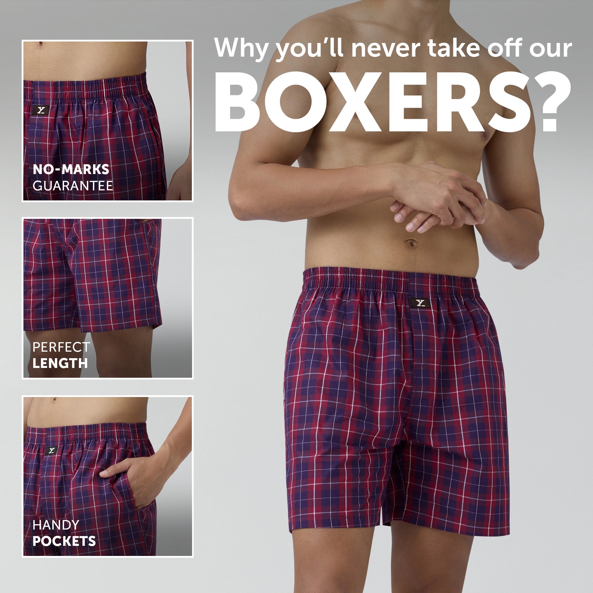 Checkmate Combed Cotton Boxer Shorts Autumn Maroon
