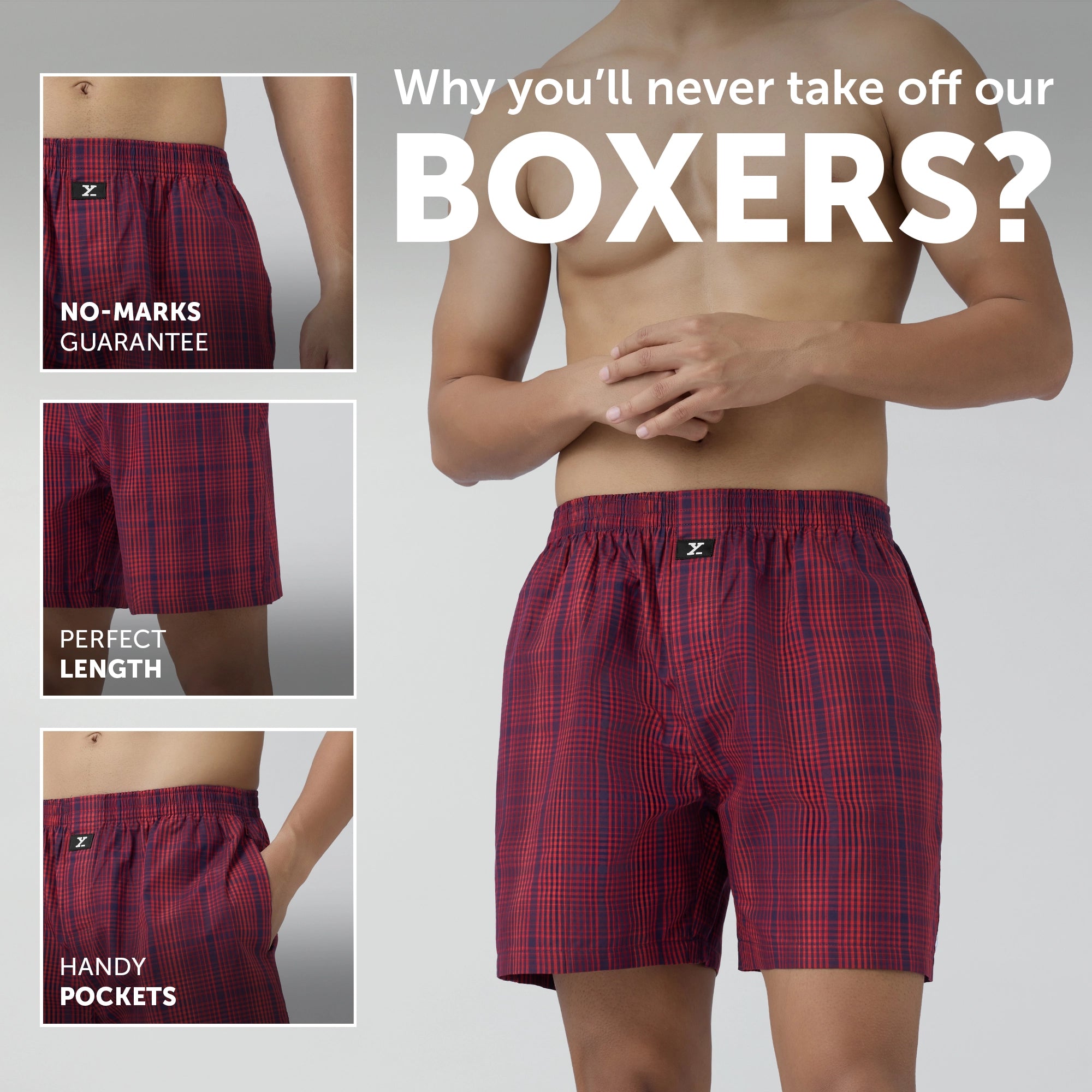Checkmate Combed Cotton Boxer Shorts Brit Red