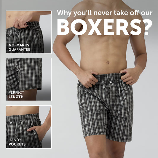Checkmate Combed Cotton Boxer Shorts Mocha Black