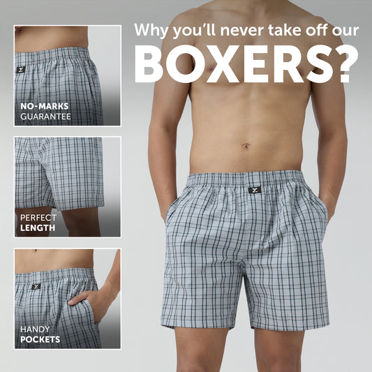 Checkmate Combed Cotton Boxer Shorts Frost Grey