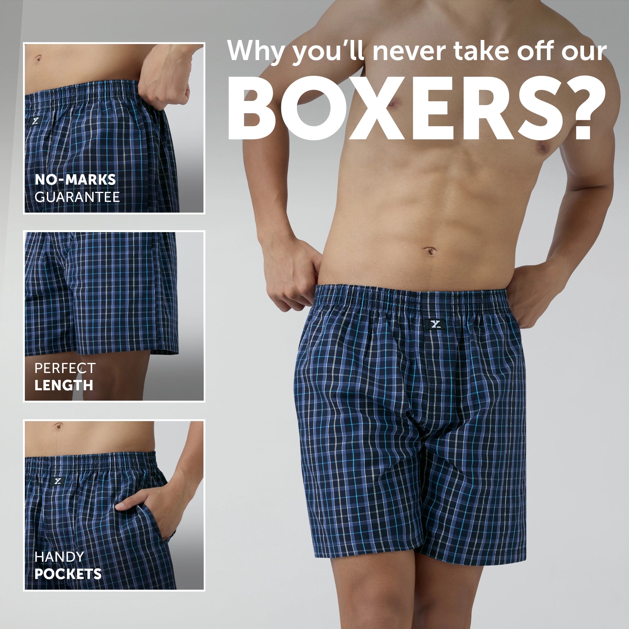 Checkmate Combed Cotton Boxer Shorts Midnight Blue