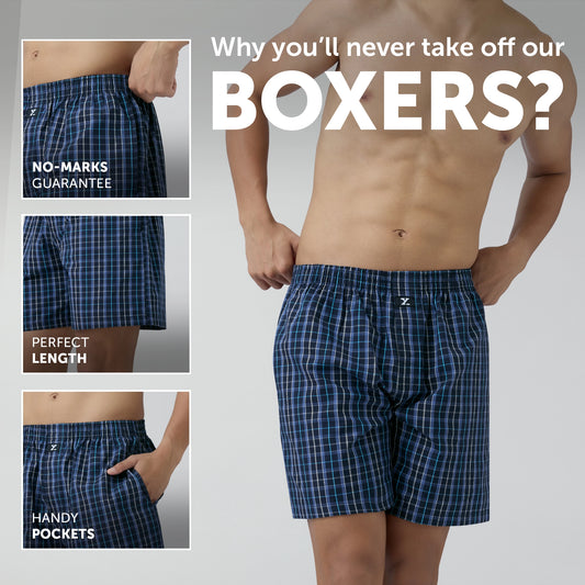 Checkmate Combed Cotton Boxer Shorts Midnight Blue