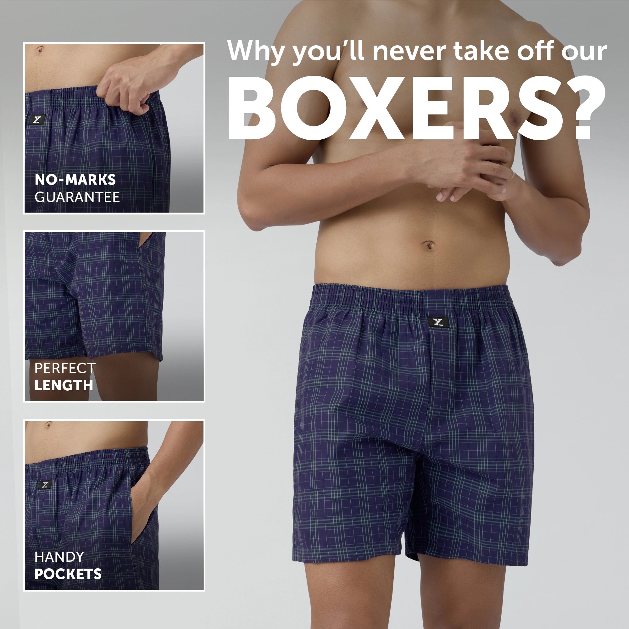 Checkmate Combed Cotton Boxer Shorts Storm Blue