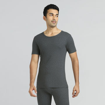 Cotton Rich Thermal Short Sleeve Vest Graphite Grey