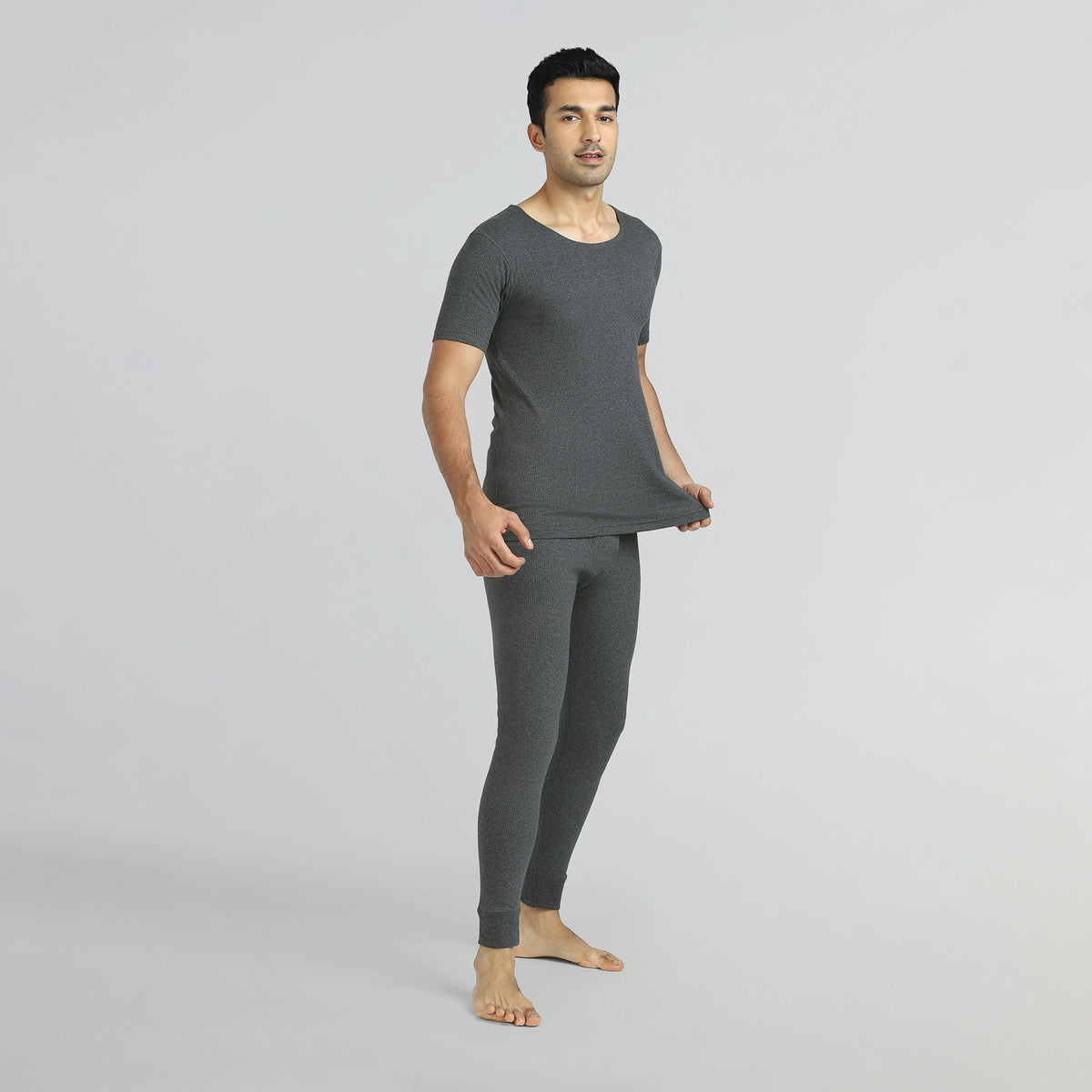 Cotton Rich Thermal Short Sleeve Vest Graphite Grey
