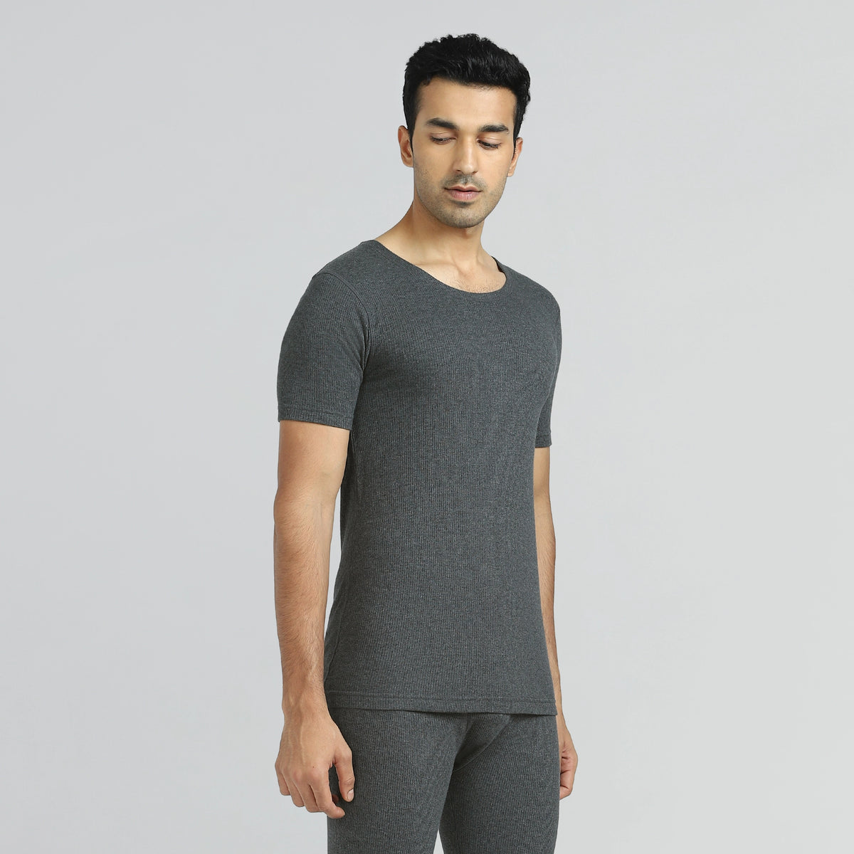Cotton Rich Thermal Short Sleeve Vest Graphite Grey