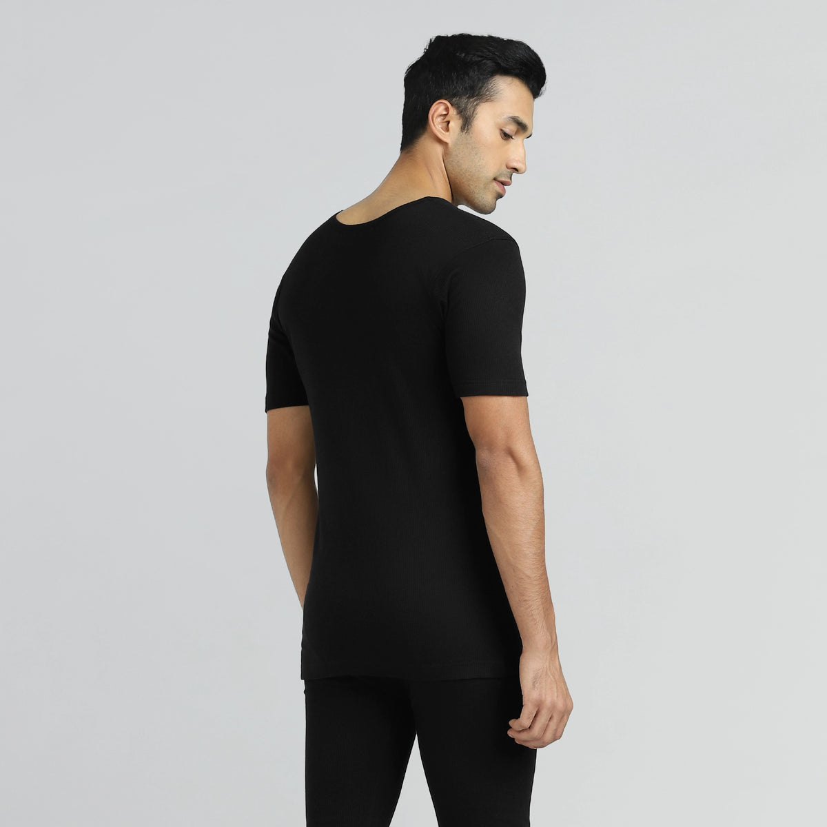 Cotton Rich Thermal Short Sleeve Vest Pitch Black
