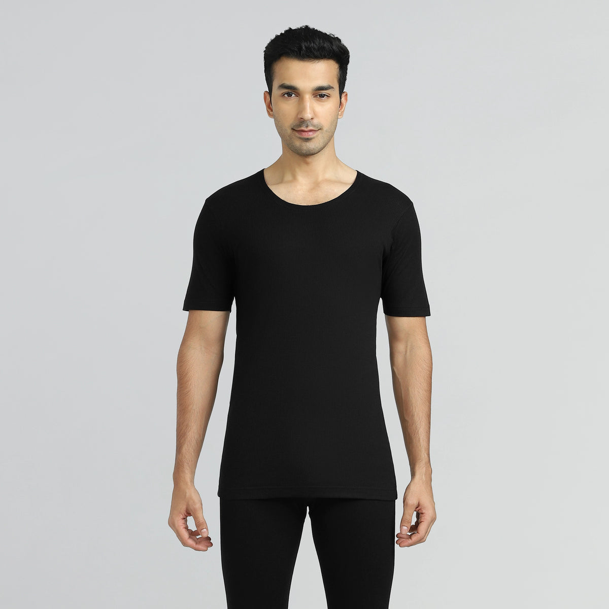 Cotton Rich Thermal Short Sleeve Vest Pitch Black