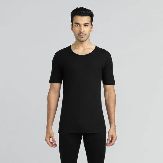 Cotton Rich Thermal Short Sleeve Vest Pitch Black