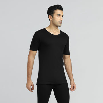Cotton Rich Thermal Short Sleeve Vest Pitch Black