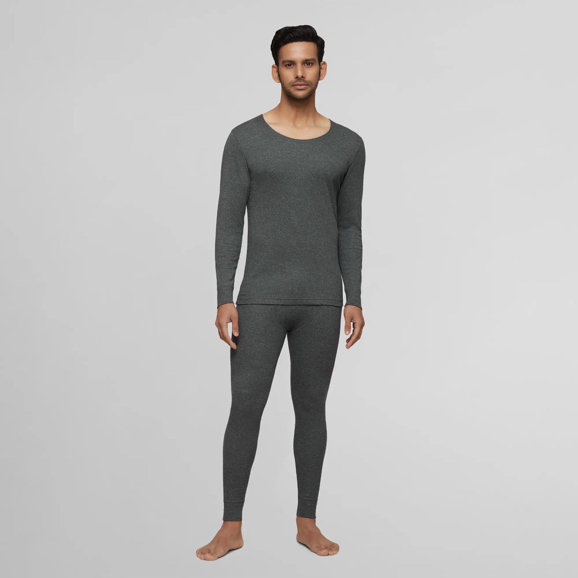 Cotton Rich Thermal Long Sleeve Vest Graphite Grey