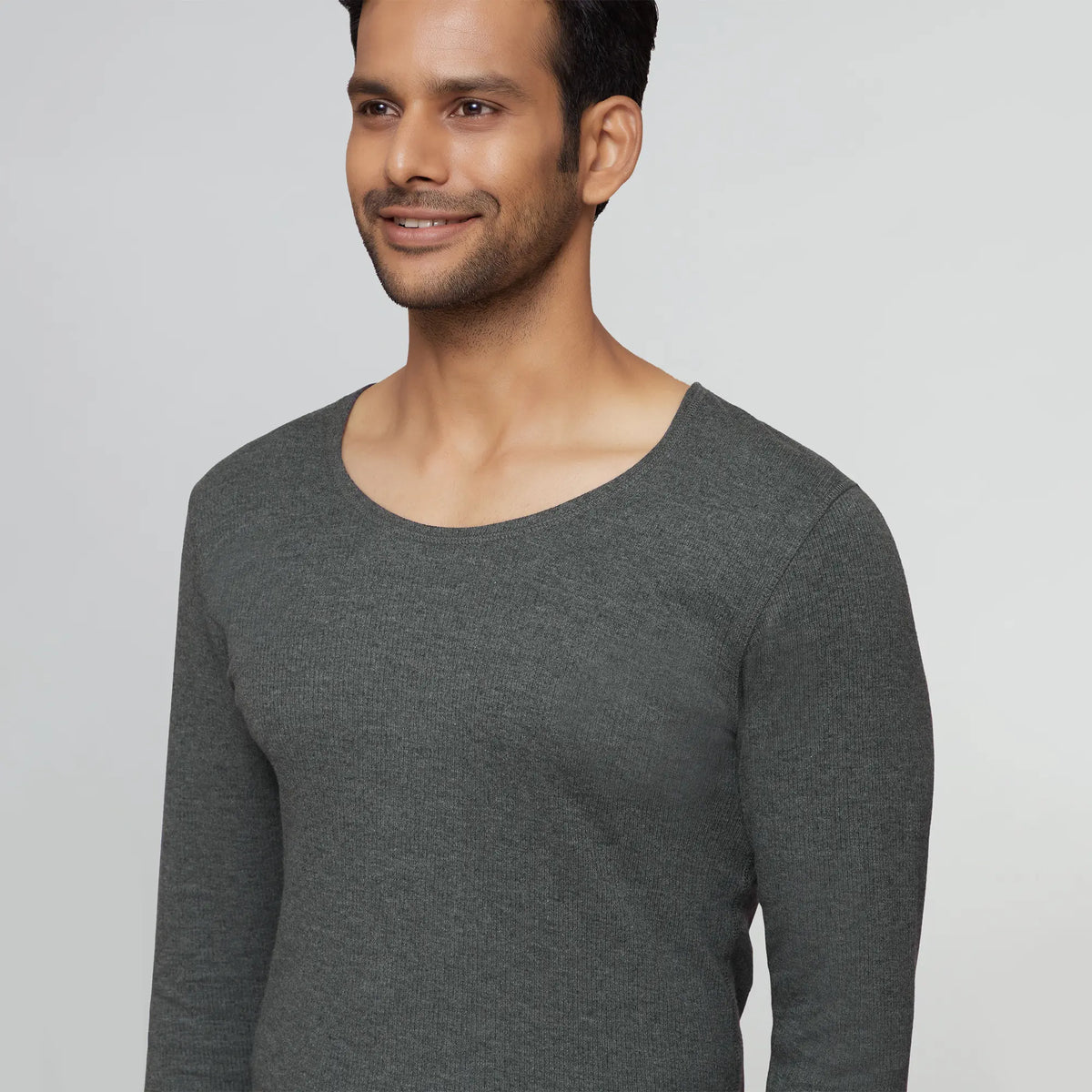 Cotton Rich Thermal Long Sleeve Vest Graphite Grey